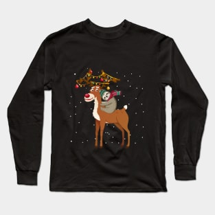 Sloth Riding Reindeer Best Friends Animal Lover Long Sleeve T-Shirt